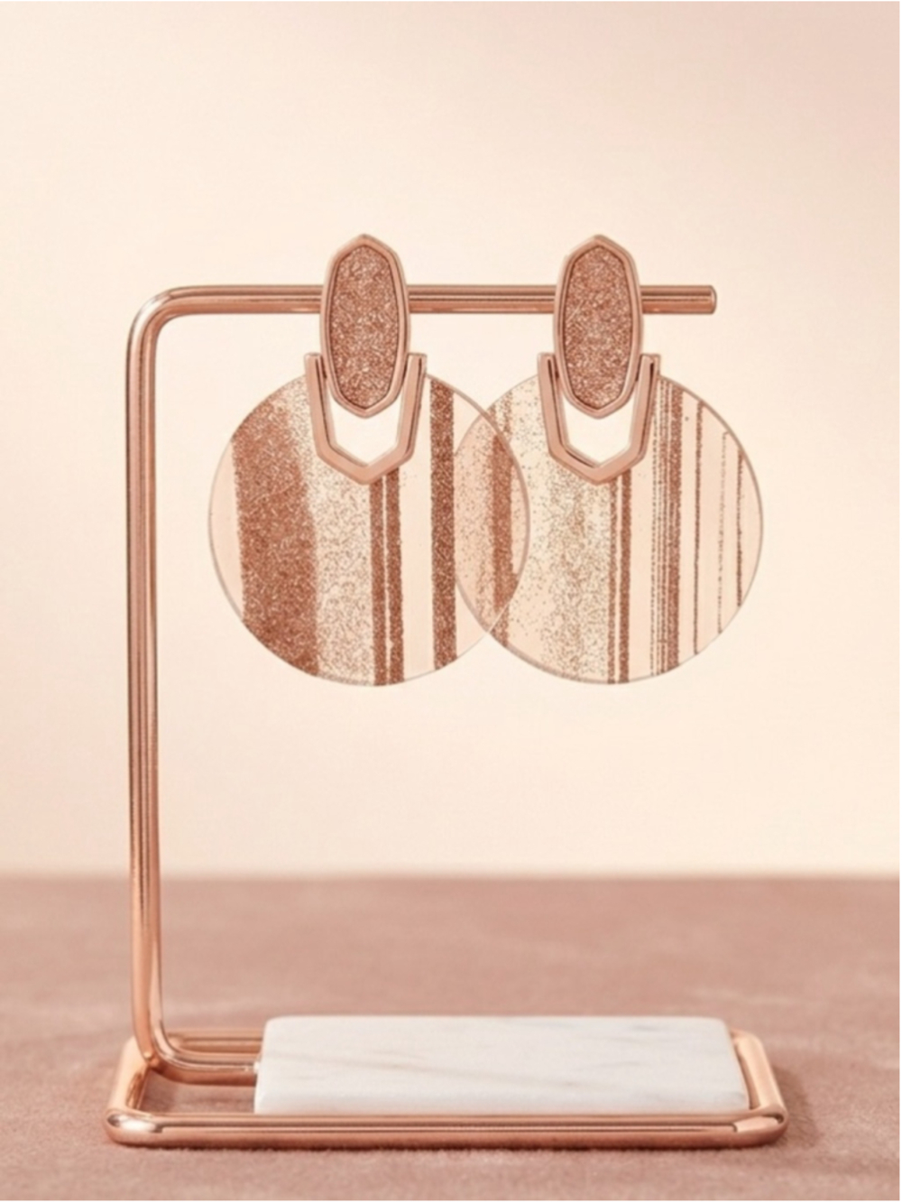 Kendra Scott Didi Rose Gold Glitter Striped Disc Drop Earrings 3101